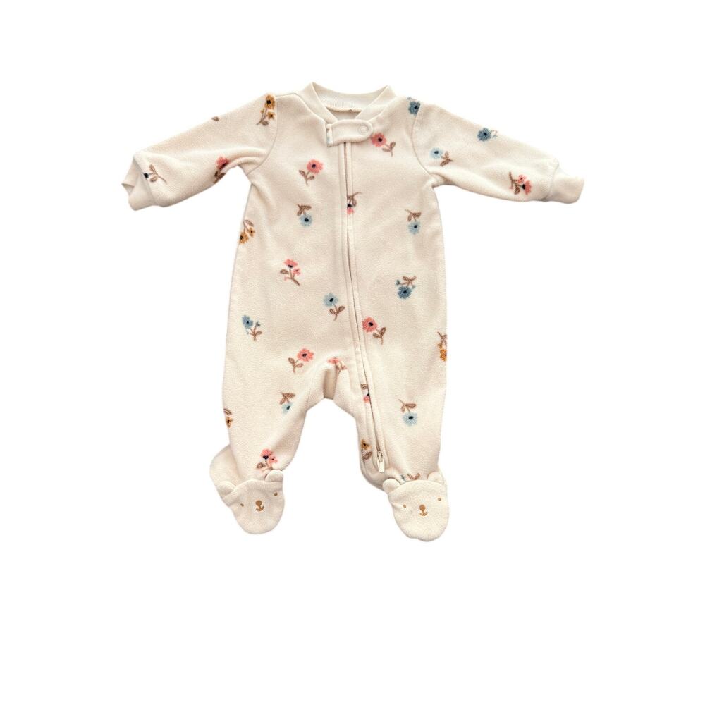Carter's baby microfleece pajamas ivory floral print and 3D ear details
